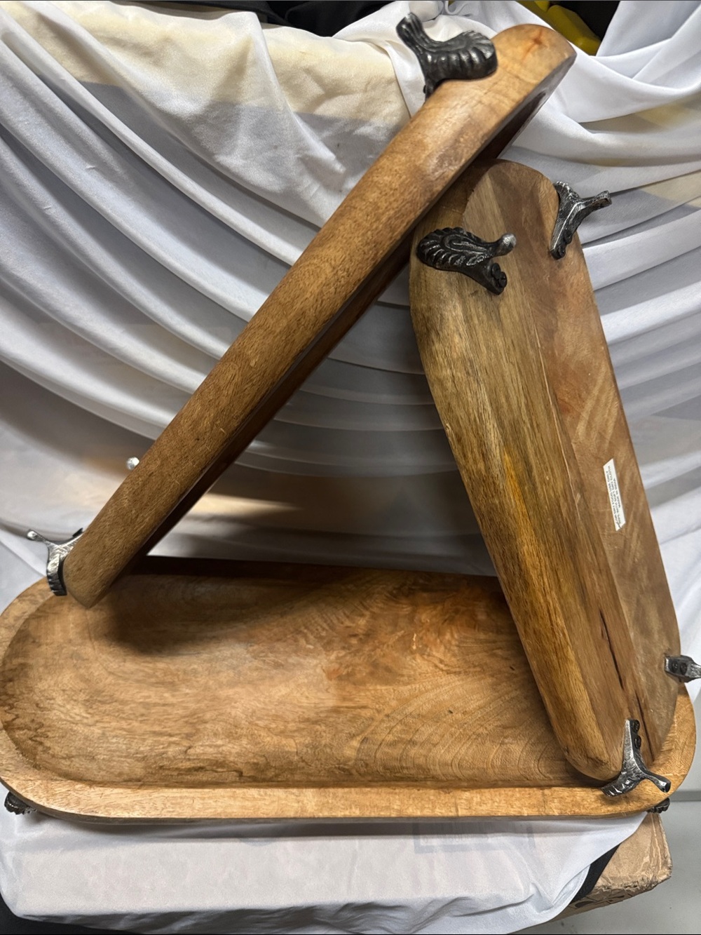 Rustic Wooden Set of 3 Hostess Trays with Metal Feet